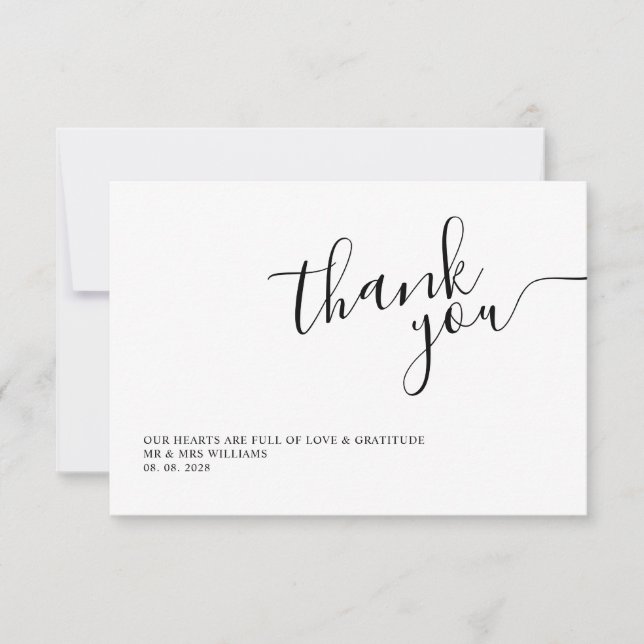 Simple White Chic Calligraphy  Thank You Card (Front)