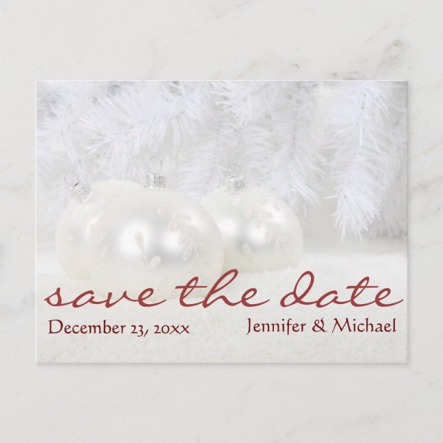 Simple White Christmas Winter Save the Date Announcement Postcard (Front)