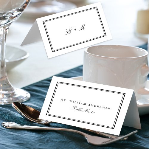 Simple White Classic Wedding Place Card