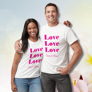 Simple White Clean 3 x Love Hot Pink T-Shirt