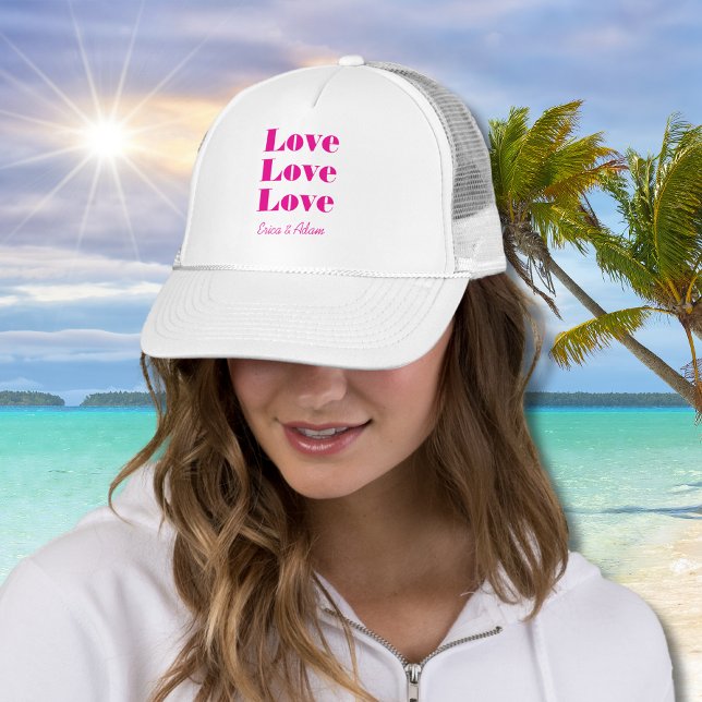 Simple White Clean 3 x Love  | Hot Pink Trucker Hat (Creator Uploaded)
