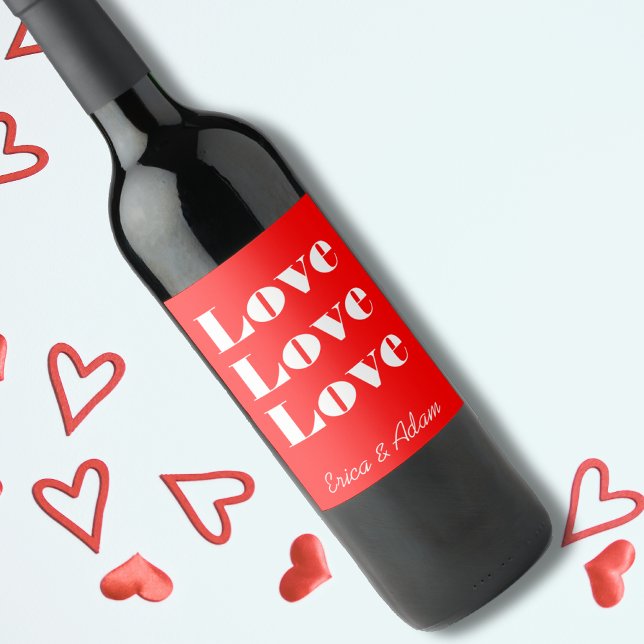 Simple White Clean 3 x Love  | Neon Red Wine Label (Creator Uploaded)