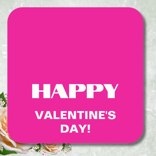 Simple White Clean Happy Valentines Day | Hot Pink Square Sticker (Creator Uploaded)