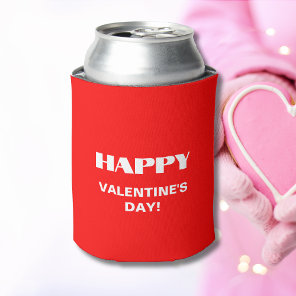 Simple White Clean Happy Valentines Day | Neon Red Can Cooler