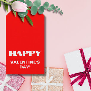 Simple White Clean Happy Valentines Day Neon Red Gift Tags