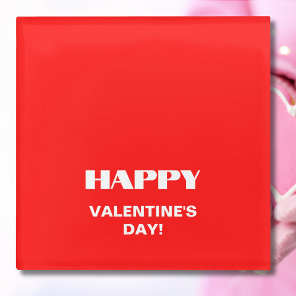 Simple White Clean Happy Valentines Day | Neon Red Glass Coaster