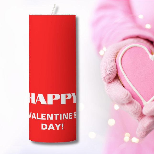 Simple White Clean Happy Valentines Day | Neon Red Pillar Candle (Creator Uploaded)