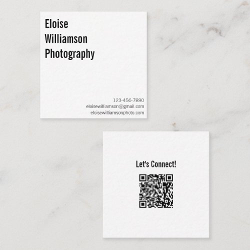 Simple White Clean Professional Name QR Code Square Business Card
