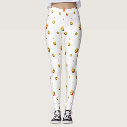 Simple White Color Emoji Pattern Crying Faces Leggings