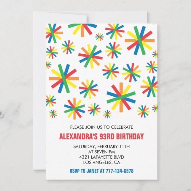 Simple White Confetti 93rd birthday invitations  (Front)