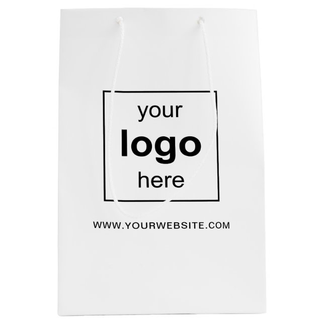 Simple White Custom Business Logo Medium Gift Bag (Front)