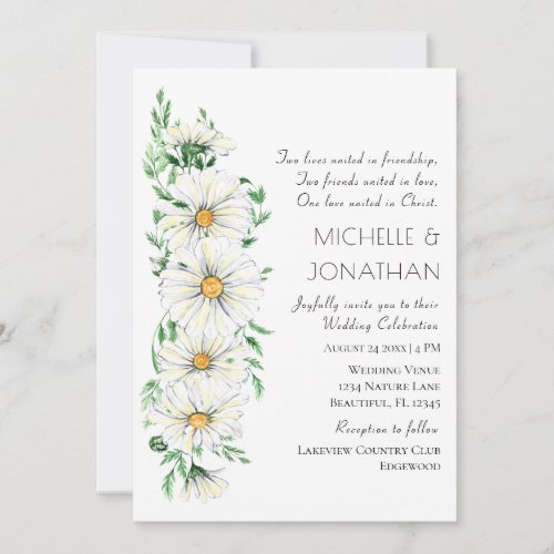 Simple White Daisies Floral Christian Wedding Invitation