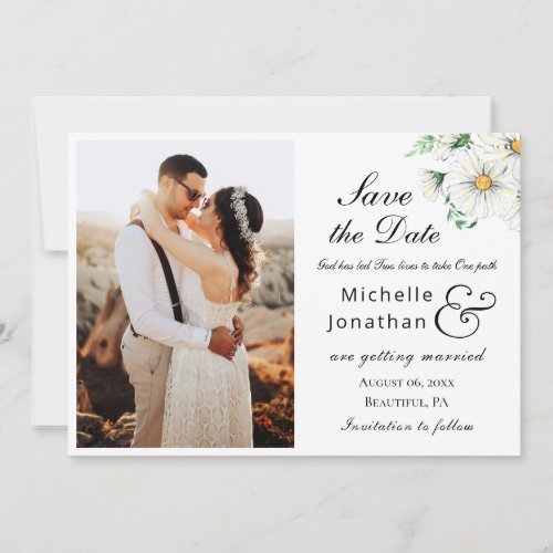 Simple White Daisies Greenery Photo Wedding Save The Date