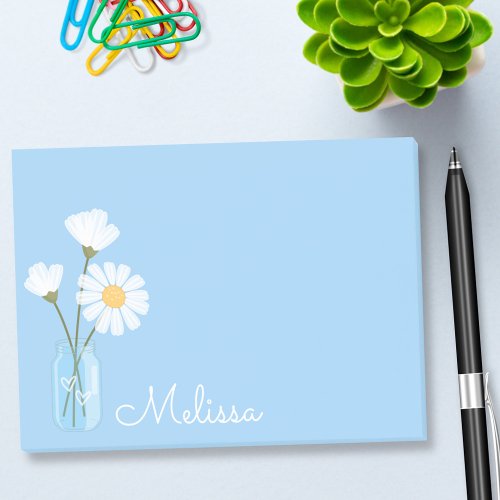 Simple White Daisies Mason Jar Hearts Personalized Post_it Notes