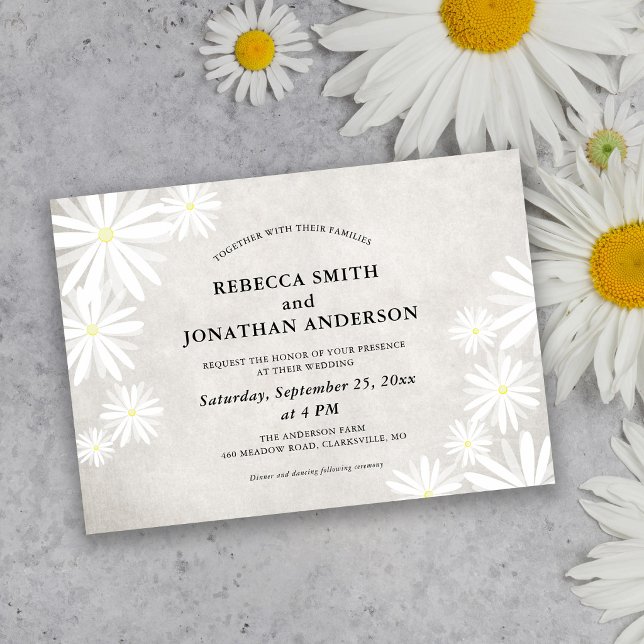 Simple White Daisies Rustic Boho Wedding Invitation (Creator Uploaded)