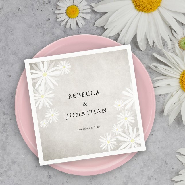 Simple White Daisies Rustic Boho Wedding Napkins (Creator Uploaded)