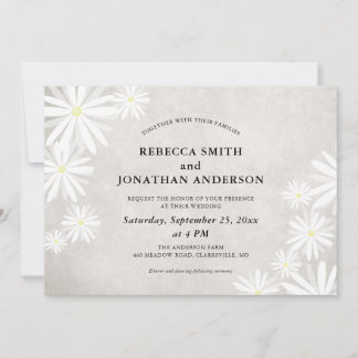 Simple White Daisies Rustic Wedding Invitation