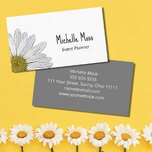 Simple White Daisy Botanical Gray Business Card