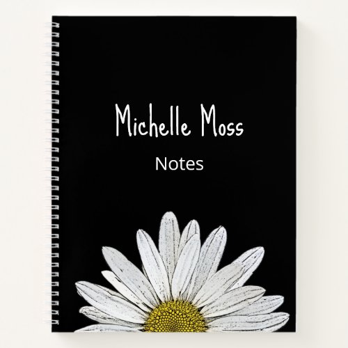 Simple White Daisy Botanical Modern Black White Notebook