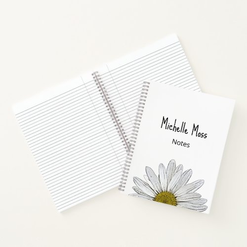 Simple White Daisy Botanical Personalized Notebook