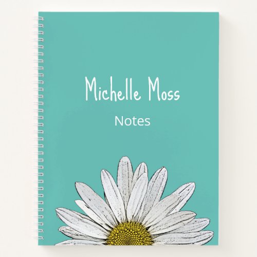 Simple White Daisy Botanical Trendy Teal Green Notebook