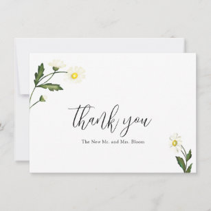 Simple White Daisy Floral Elegant Wedding Thank You Card