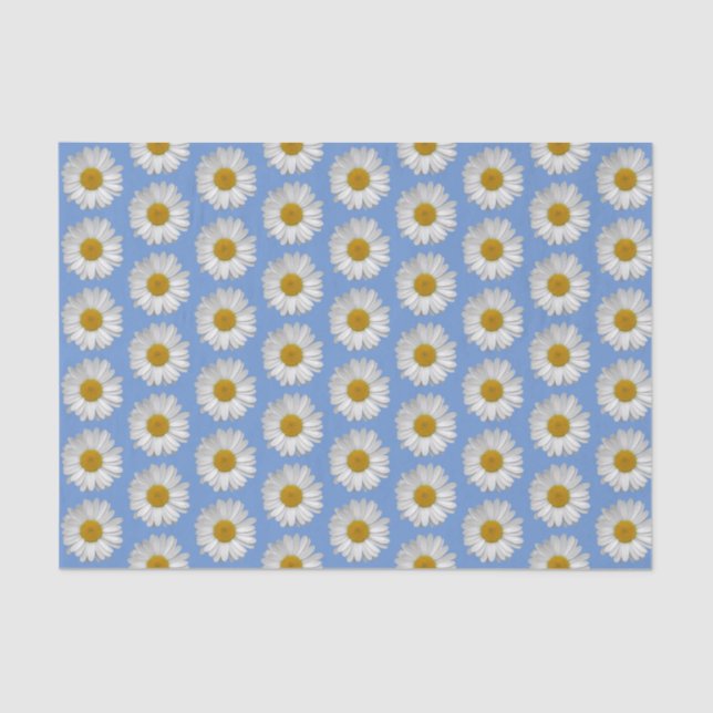 Simple White Daisy Flower Pattern on Blue Tissue Paper (Front)