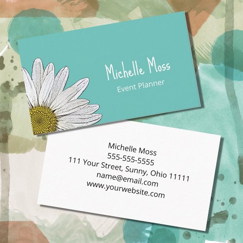 Simple White Daisy Trendy Botanical  Business Card