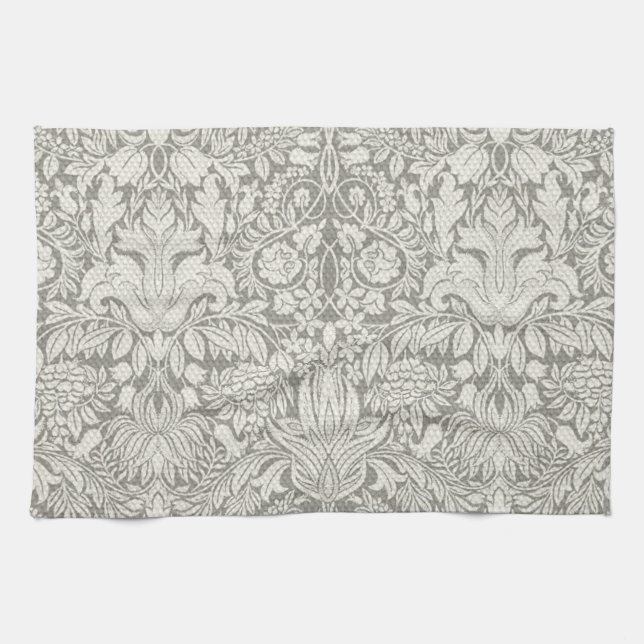 Simple White Damask Floral Pattern Towel (Horizontal)