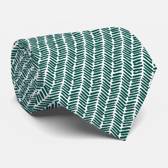 Simple White Dark Cyprus Green Abstract Chevron Neck Tie (Rolled)