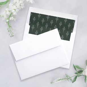 Simple White & Dark Green Outline Floral Patterned Envelope Liner