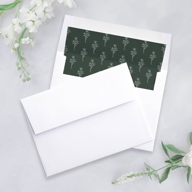 Simple White & Dark Green Outline Floral Patterned Envelope Liner (Creator Uploaded)
