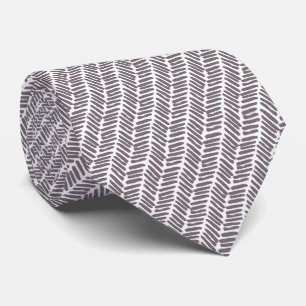 Simple White Dark Taupe Brown Abstract Chevron Neck Tie