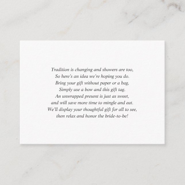 Simple white display bridal shower card + tag (Front)