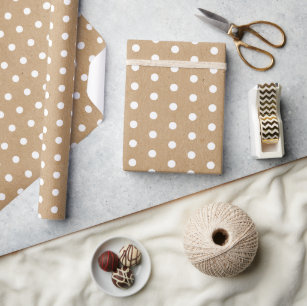 Red Green Chevron Polka Dots On Faux Brown Kraft Wrapping Paper