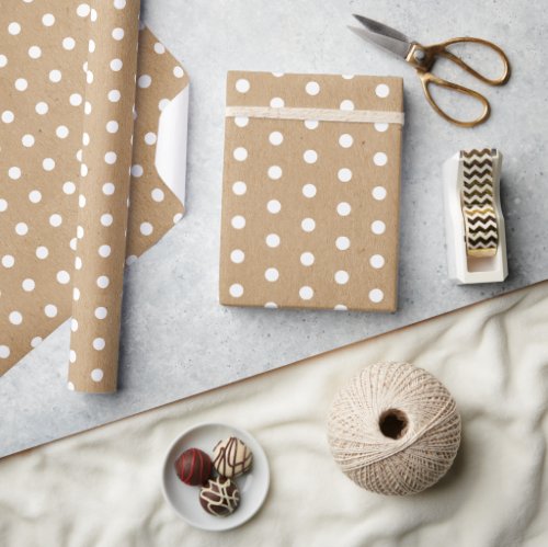 Simple White Dots On Faux Rustic Brown Kraft Wrapping Paper