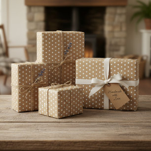 Simple White Dots On Faux Rustic Brown Kraft Wrapping Paper