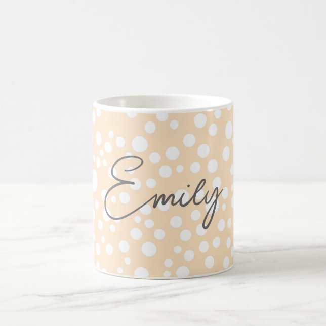 Simple white dotted pattern on peach background coffee mug (Center)