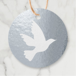 Simple white dove flying bird silhouette foil favor tags