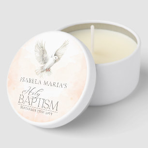 Simple White Dove Holy Baptism Peach Mini Candle Favors