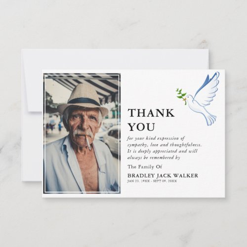 Simple White Dove Photo Funeral Sympathy Thank You Card