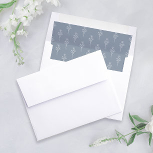Simple White & Dusty Blue Outline Floral Patterned Envelope Liner