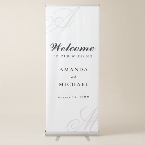 Simple White Elegant Monogram Wedding Welcome Retractable Banner