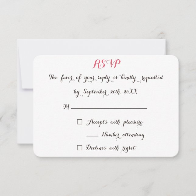 Simple White Elegant Typography Wedding Reply RSVP Card (Front)