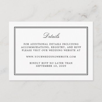 Simple White Elegant Wedding Details Enclosure Card by Oasis_Landing at Zazzle