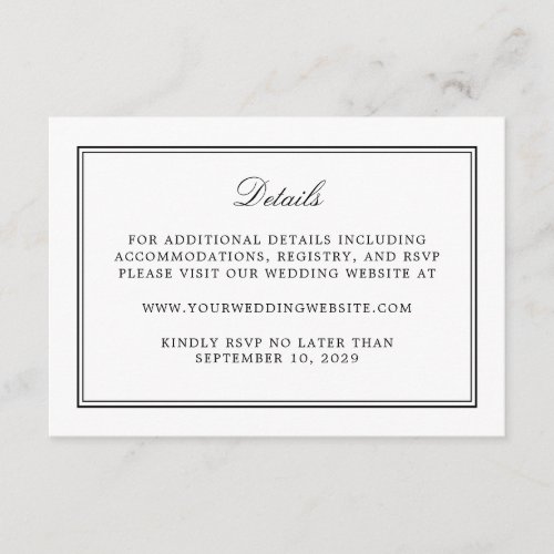 Simple White Elegant Wedding Details Enclosure Card