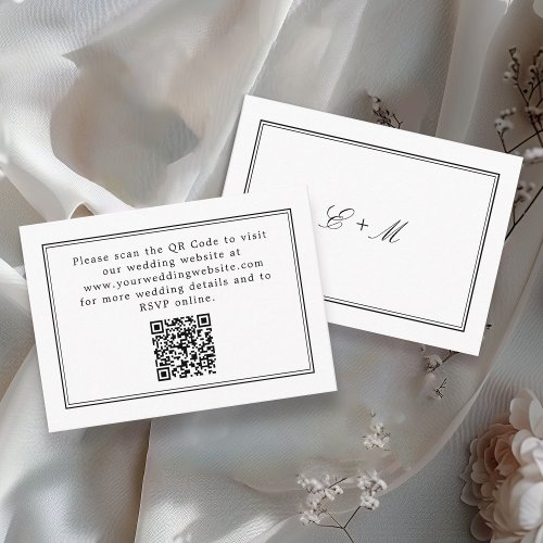 Simple White Elegant Wedding Details QR Code Enclosure Card