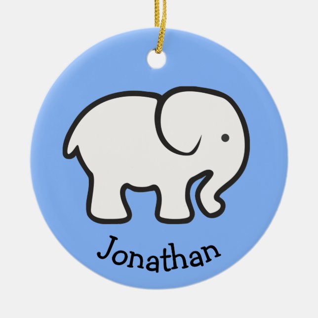 Simple White Elephant Design Ceramic Ornament (Front)
