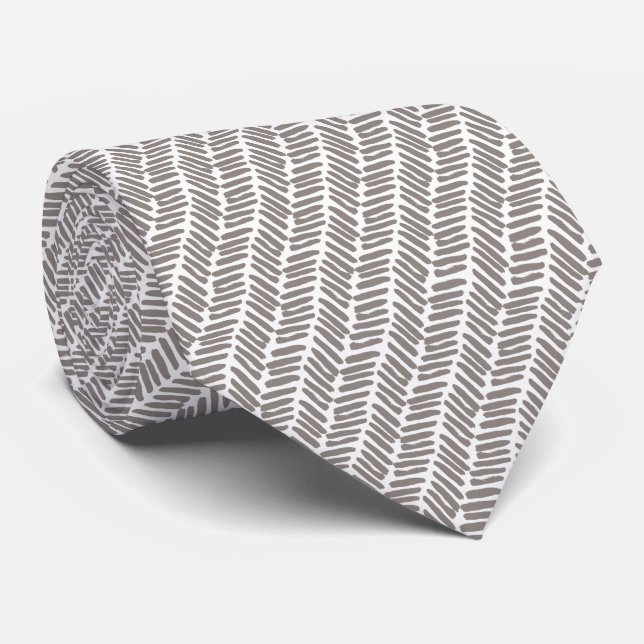 Simple White Elephant Gray Abstract Chevron Neck Tie (Rolled)