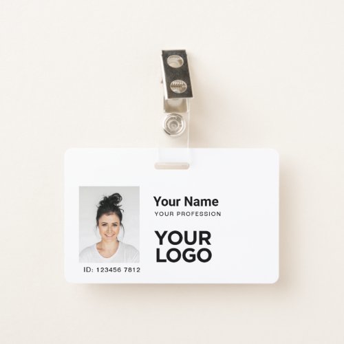 Simple White Employee ID Bar or Qr Code Logo Name Badge